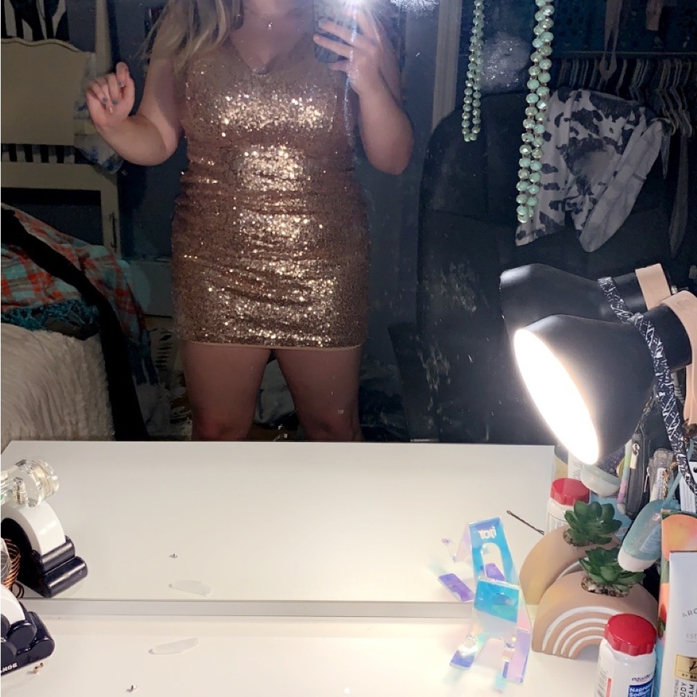 Rose gold open back formal dress